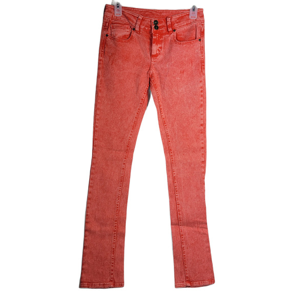 dELiA*s Jayden Y2K Faded Red Acid Wash Punk Grunge Bootcut Jeans Sz 3-4 (28x30) - Picture 1 of 10